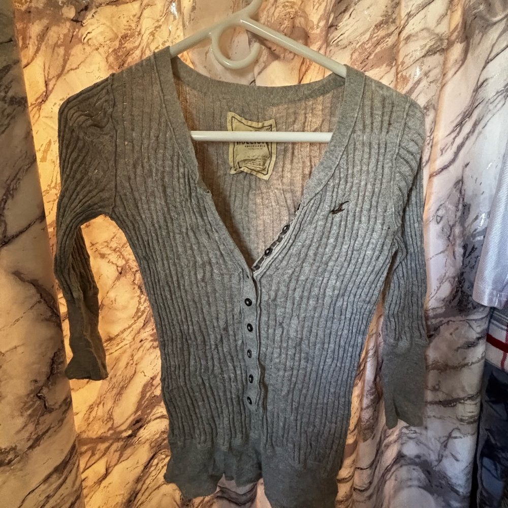 Hollister Light Gray Button-Up Cardigan